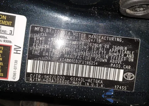 2015 Toyota Avalon Xle из США, поврежденный, VIN 4T1BK1EB3FU166254